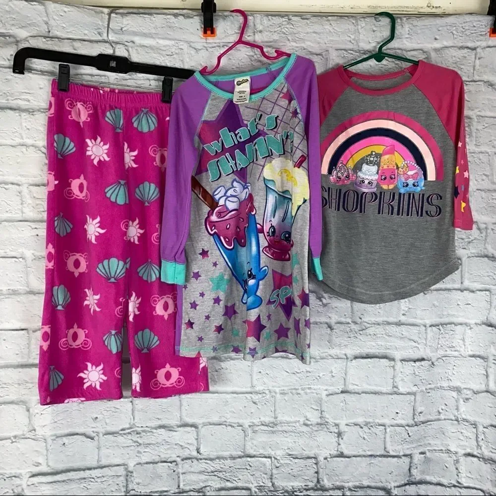 Shopkins little girls nightgown and fleece pants & shopkins top